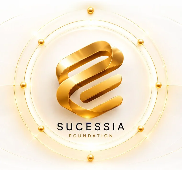 Símbolo dourado da SUCESSIA Foundation ao centro das suas soluções